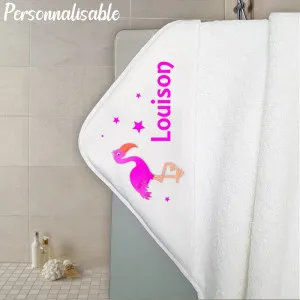 Cape de bain en éponge personnalisable modèle flamant rose fushia Tendance Cadeau - 1