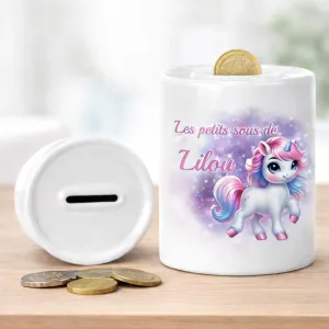 Tirelire licorne personnalisée en céramique – Prénom au choix Tendance Cadeau - 1