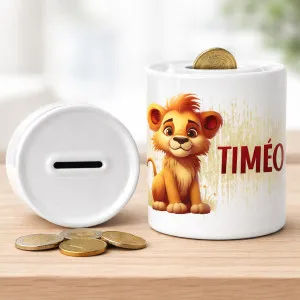 Tirelire lion personnalisée en céramique – Prénom au choix Tendance Cadeau - 1