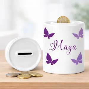 Tirelire papillons personnalisée en céramique – Prénom au choix Tendance Cadeau - 1