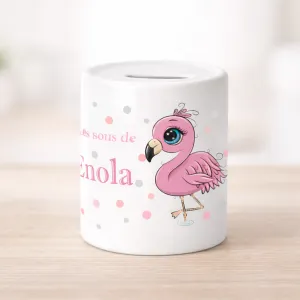 Tirelire flamant rose personnalisée en céramique – Prénom au choix Tendance Cadeau - 1