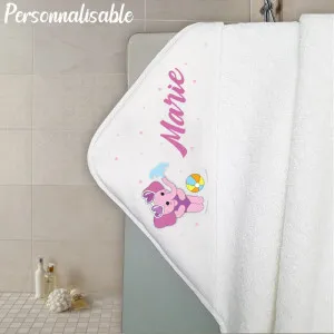 Cape de bain en éponge personnalisable modèle éléphant rose Tendance Cadeau - 1