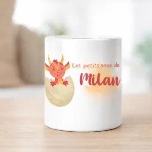 Tirelire dragon personnalisée en céramique – Prénom de l’enfant Tendance Cadeau - 1