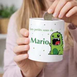 Tirelire dinosaure personnalisée en céramique – Prénom au choix Tendance Cadeau - 1