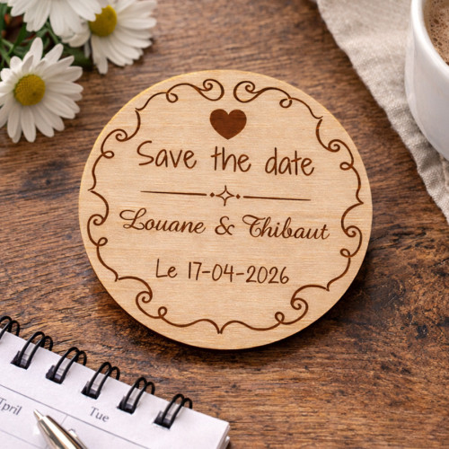 Magnet Save the Date bois personnalisé – Annonce mariage élégante
