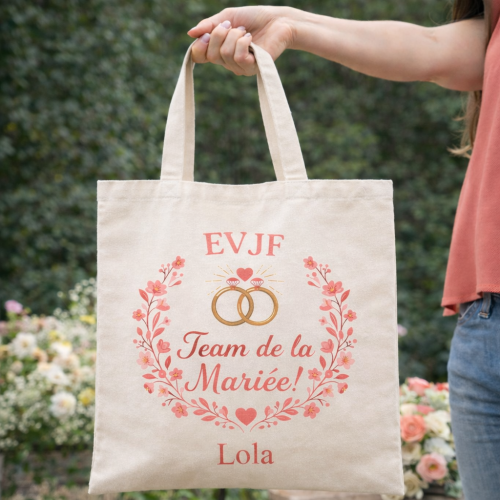 Tote bag EVJF “Team de la mariée” – modèle fleurs Tendance Cadeau - 1