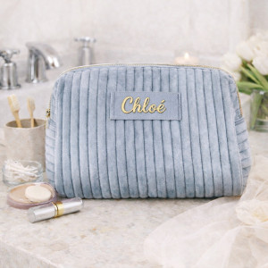 Trousse de toilette en velours côtelé bleue personnalisable  - 1