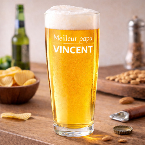 Verre à bière personnalisé 37,5 cl – “Meilleur papa” avec prénom  - 1