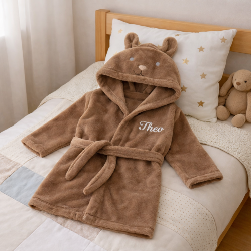 Peignoir brodé avec prénom marron Tendance Cadeau - 1