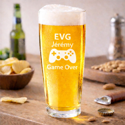Verre à bière EVG personnalisé 37,5 cl – “Game Over” avec prénom  - 1
