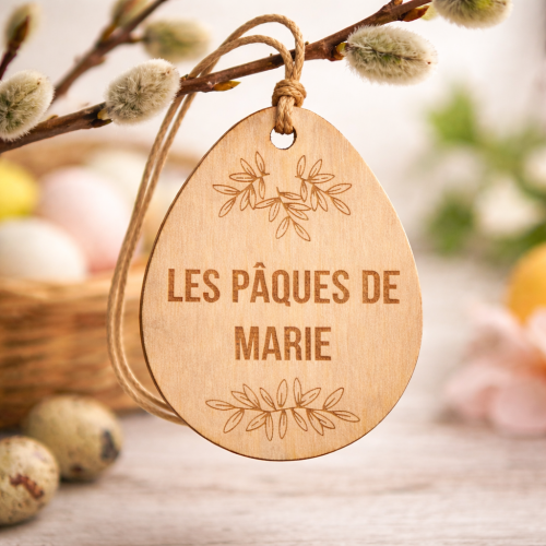 Ornement Pâques en bois personnalisé – Décoration forme œuf Tendance Cadeau - 1