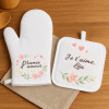 Duo gant et manique personnalisés fleurs - Cadeau mamie, nounous, maman Tendance Cadeau - 1
