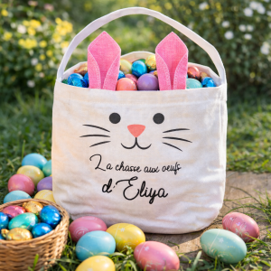Panier de Pâques personnalisé enfant – Oreilles roses avec message Tendance Cadeau - 1