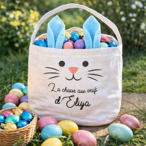 Panier de Pâques personnalisé enfant – Oreilles bleues avec message Tendance Cadeau - 1