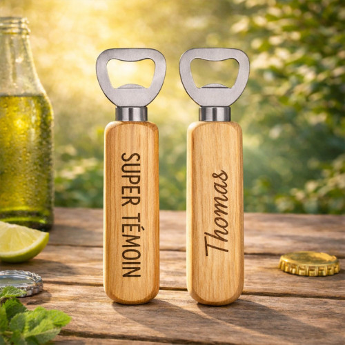Décapsuleur bois personnalisé témoin – Cadeau mariage gravé Tendance Cadeau - 1