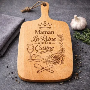 Planche à découper bois personnalisée Reine de la cuisine Tendance Cadeau - 1