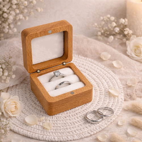 Boîte pour 2 alliances en bois personnalisable mariage  - 2