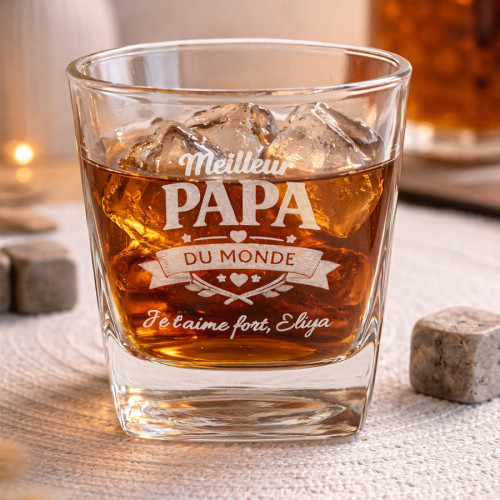 Verre à whisky personnalisé Meilleur Papa du Monde – Cadeau fête des pères gravé  - 1