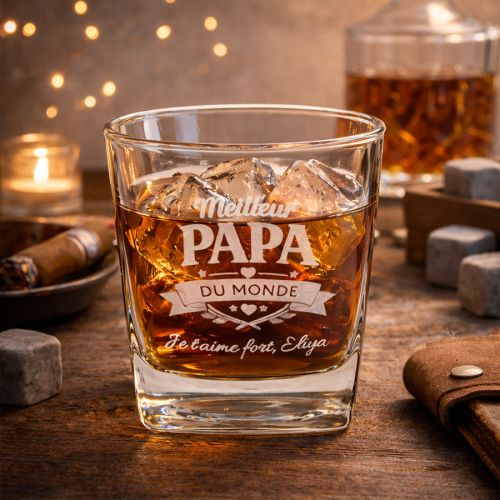 Verre à whisky personnalisé Meilleur Papa du Monde – Cadeau fête des pères gravé  - 2