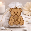 Étiquette baptême en bois personnalisée ourson - Prénom et date Tendance Cadeau - 1