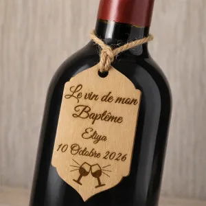Étiquette en bois personnalisée bouteille vin verres – Mariage, baptême, anniversaire, communion Tendance Cadeau - 1