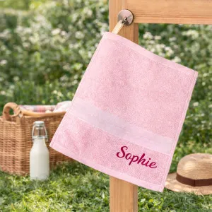 Essuie-mains enfant personnalisé rose avec attache – 34x34 cm coton prénom brodé Tendance Cadeau - 1