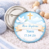 Badge baptême personnalisé bleu – prénom & date Tendance Cadeau - 1