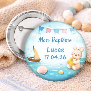 Badge baptême personnalisé marin – prénom & date Tendance Cadeau - 1