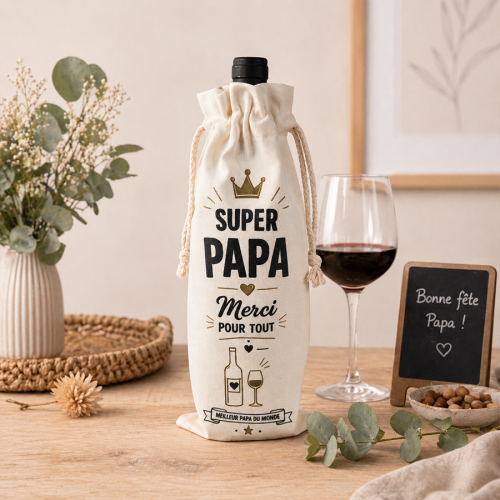 Sac à bouteille “Super Papa” – Cadeau Fête des Pères  - 1