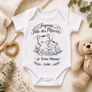Body bébé personnalisé Fête des Mères avec prénom – chat Tendance Cadeau - 1