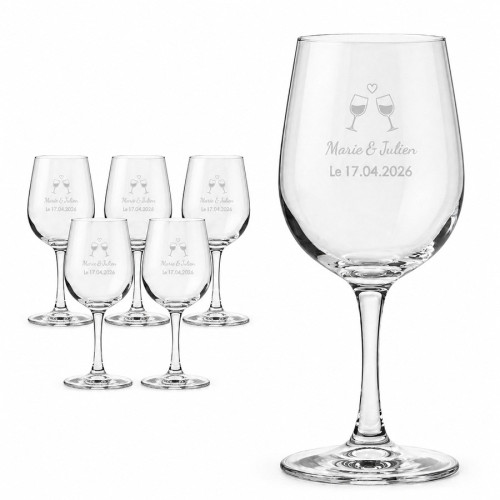 Lot de 6 verres à vin personnalisables 315 ml – Gravure laser – Motifs au choix Tendance Cadeau - 1