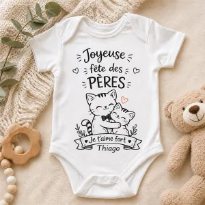 Body bébé personnalisé Fête des Pères avec prénom – chat Tendance Cadeau - 1