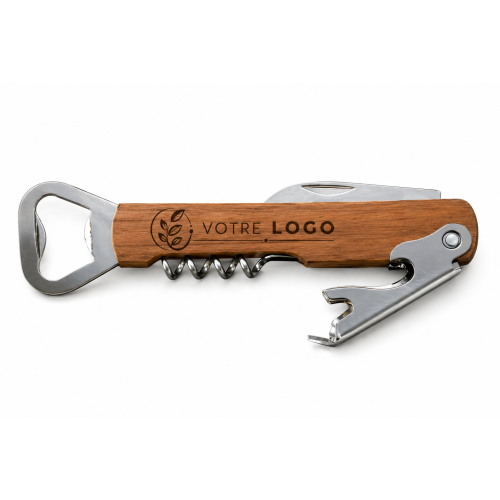 Tire-bouchon multifonction personnalisé en bois avec logo ou message Tendance Cadeau - 1