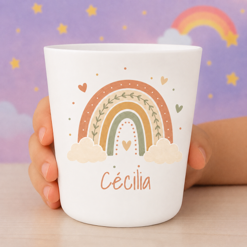 Gobelet enfant personnalisé arc-en-ciel – Verre plastique avec prénom Tendance Cadeau - 1