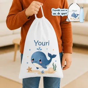 Sac à doudou ou sac de gym personnalisé modèle baleine Tendance Cadeau - 1