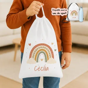 Sac à doudou ou sac de gym personnalisé modèle arc-en-ciel Tendance Cadeau - 1