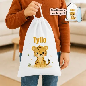Sac à doudou ou sac de gym personnalisé modèle léopard Tendance Cadeau - 1