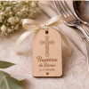 Étiquette en bois personnalisée pour mariage et baptême - Modèle croix Tendance Cadeau - 1