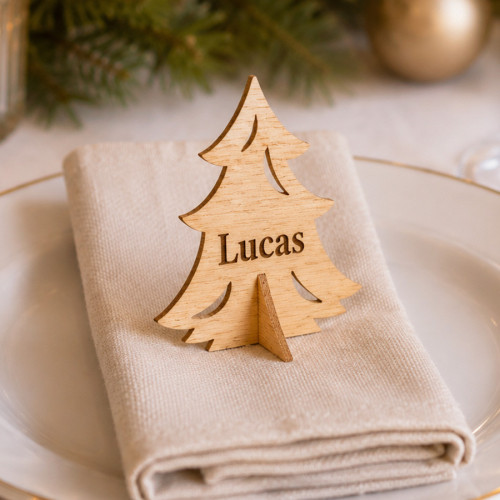 Marque-place Sapin de Noël en Bois Personnalisé avec Socle Tendance Cadeau - 1