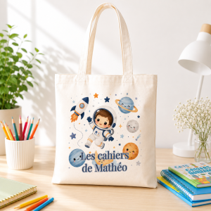 Sac à cahiers personnalisé Espace avec prénom – Tote bag école Tendance Cadeau - 1