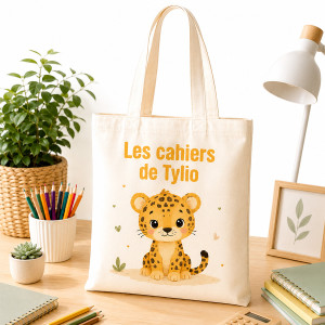 Sac à cahiers personnalisé Léopard avec prénom – Tote bag école Tendance Cadeau - 1