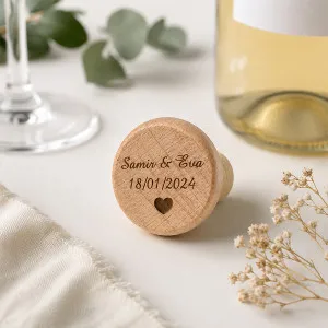 Bouchon de bouteille personnalisé en bois avec gravure – Texte de votre choix Tendance Cadeau - 1