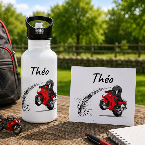 Gourde personnalisée Moto avec prénom Tendance Cadeau - 1