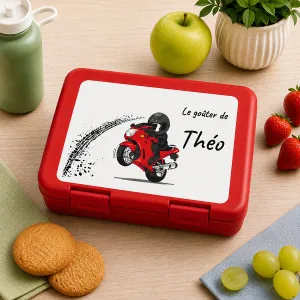 Boîte à goûter personnalisée Moto avec prénom Tendance Cadeau - 1
