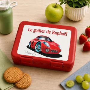 Boîte à goûter personnalisée Voiture avec prénom Tendance Cadeau - 1