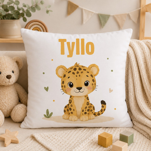 Coussin personnalisé enfant Léopard avec prénom – 40 x 40 cm Tendance Cadeau - 1