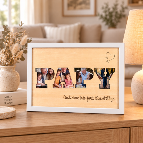 Cadre Papy personnalisé avec photos et texte – Affiche en bois A4 Tendance Cadeau - 3