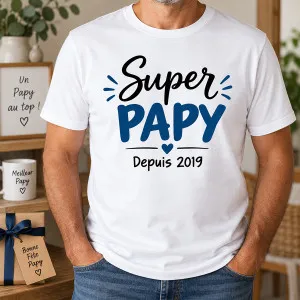 T-shirt Super Papy personnalisé – Depuis année au choix – Cadeau grand-père Tendance Cadeau - 1