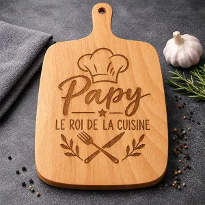Planche à découper Papy Roi de la cuisine en bois de hêtre – Cadeau grand-père Tendance Cadeau - 1