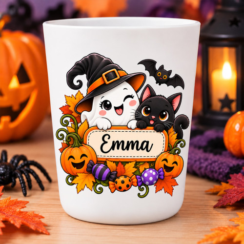 Gobelet Halloween enfant personnalisé avec prénom – Modèle fantôme Tendance Cadeau - 1